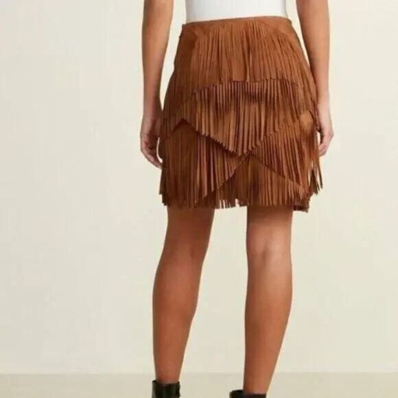 Kobi Halperin Portia Suede Fringe 100% Goat Lined Mini Women's Skirt Size 8 - Picture 3 of 10